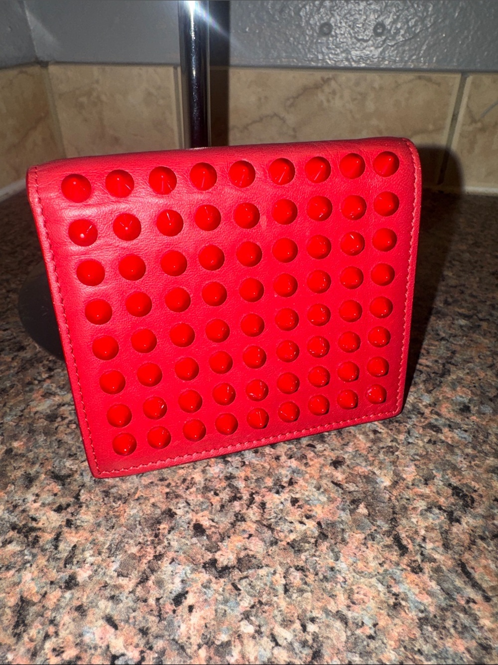 Christian Louboutin Red spike Leather Bifold Wallet